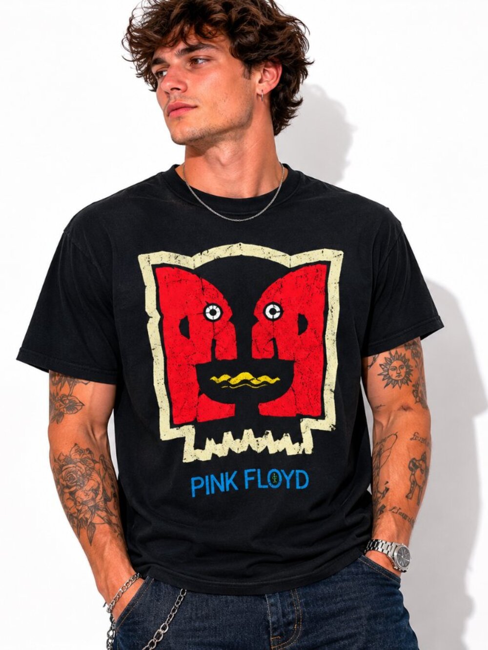 Pink Floyd Graphic Band Tee Black Red Skull Face Shirt Size S